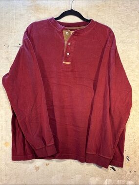 Men's Long-Sleeve Henley Shirt in Wine with Contrast Placket